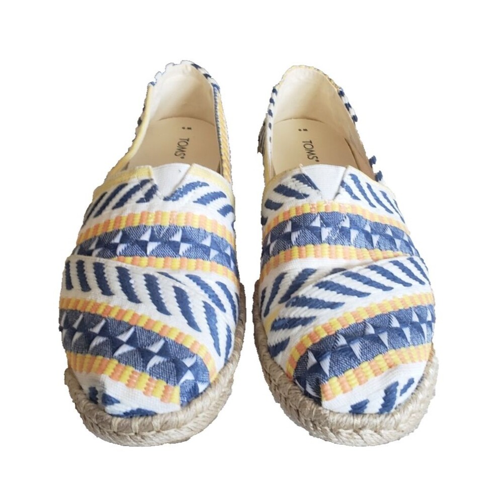 TOMS Alpargata Rope Natural Global Jacquard Espradille Flat Blue Yellow Size 9 - Picture 4 of 11